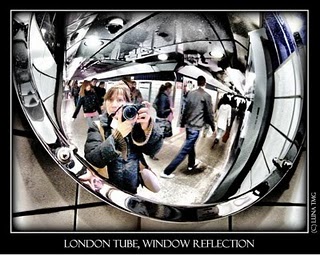 Self portrait in London tube with border